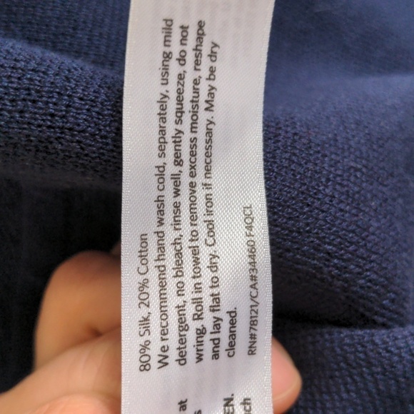 Eileen Fisher Navy Silk Cotton Interlock Knit Back Zipper Sleeveless Blouse - Picture 3 of 4